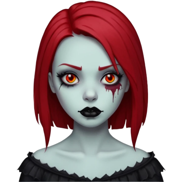 zombie girl with black and red hair long and goth style emoji