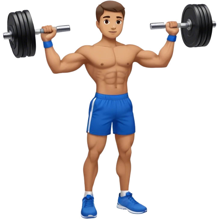 man with blue shorts doing side-lateral raise (T pose) with light dumbbells emoji