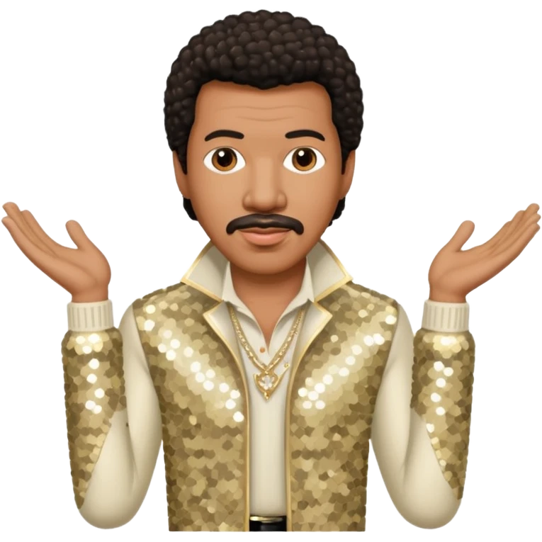 Lionel Richie with dark brown hair, cream sequin outfit  emoji