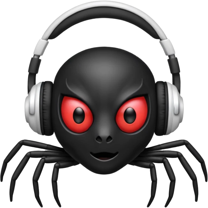 A black spider with white headphones emoji