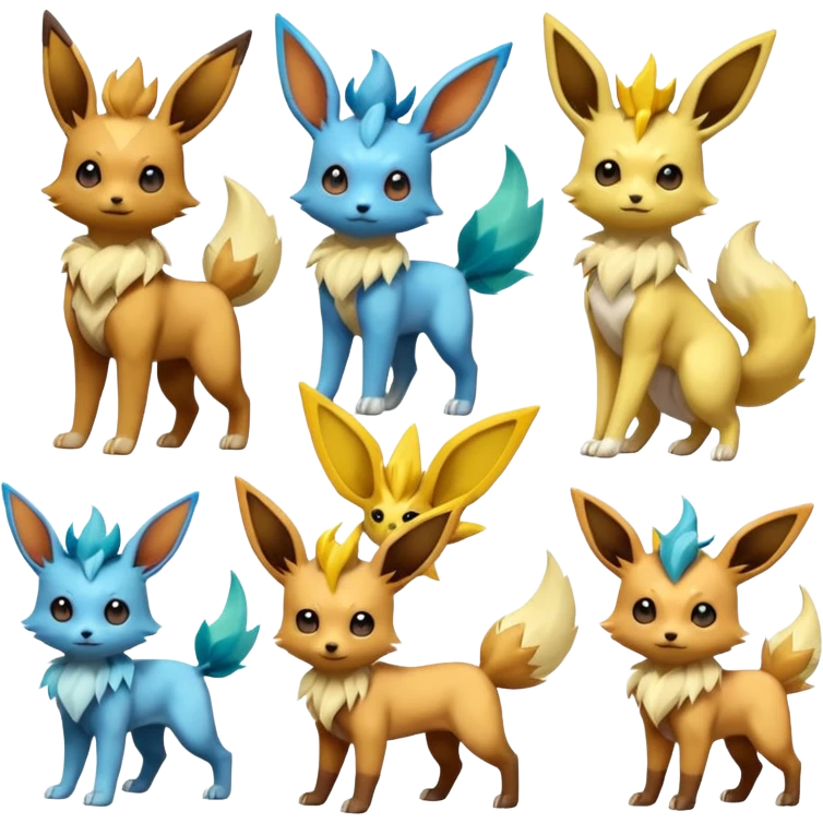 Eevee-Jolteon-Flareon-Vaporeon-Leafeon-Umbreon-Glaceon-Espeon-Fakémon-Pokémon-Digimon-hybrid-fusion (full body) emoji