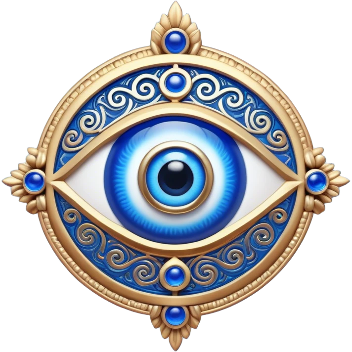 Cinematic Realistic depiction of a classic Evil Eye talisman, rendered with intricate details and vibrant blue hues, set against a soft, ethereal backdrop that underscores its protective symbolism emoji