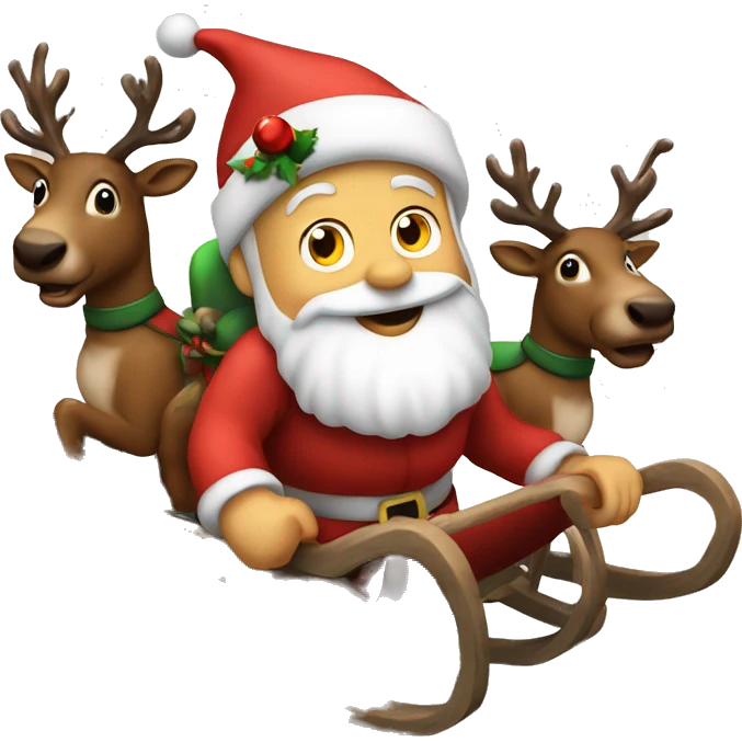 santa riding on a sledge with raindeers emoji