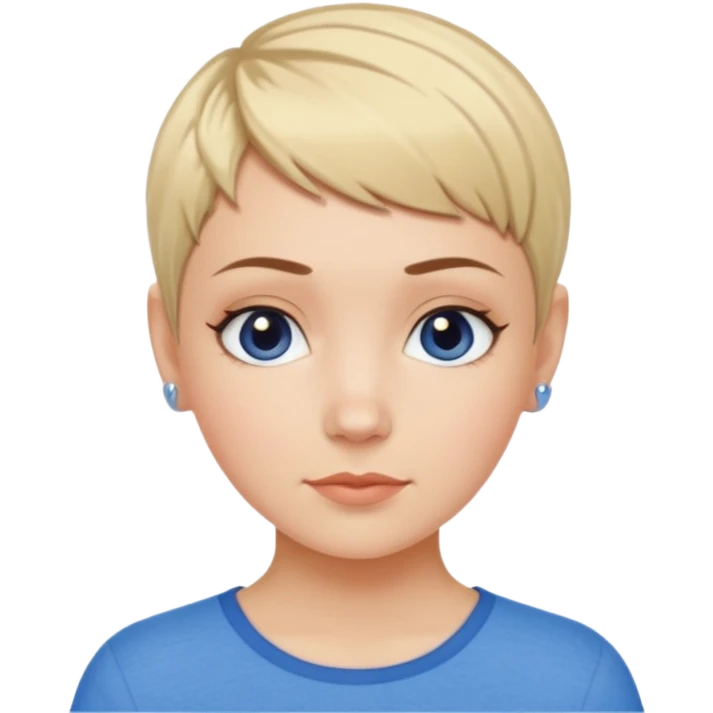 white girl pixie cut and blue shirt emoji