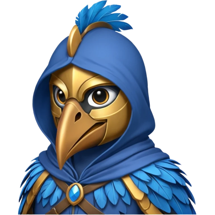 bird warrior with hood, blue emoji