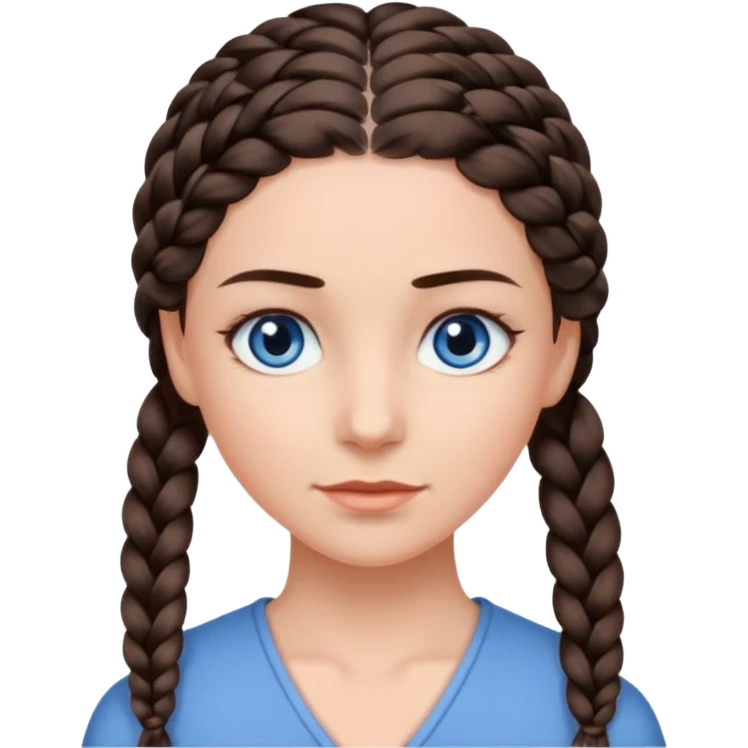 женщина с одной темно-коричневой косой сзади серо-голубыми глазами и светлой кожей emoji