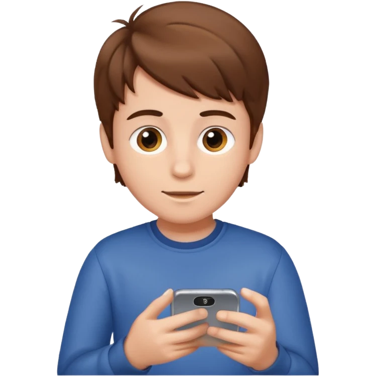 a brown haired boy playing on an iphone 16 smartphone emoji