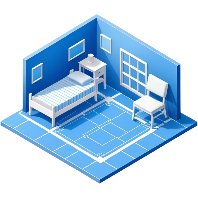 blue blueprint plan with white lines, isometric angle, shaded furniture or objects emoji