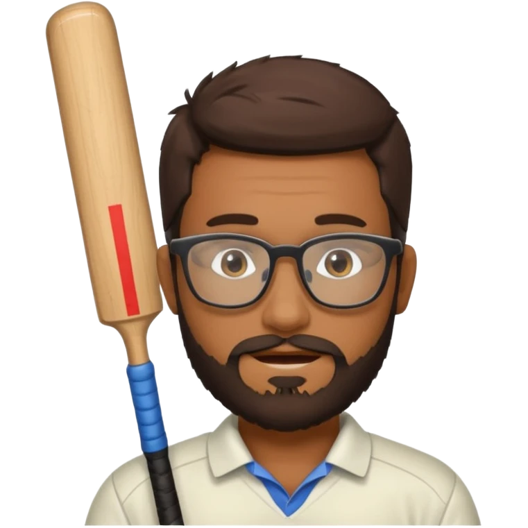 Brown Guy with beard and glasses Playing Cricket emoji