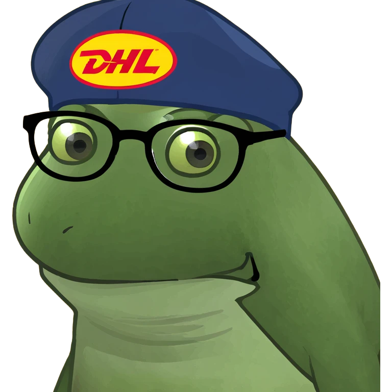 a weird, ugly but funny character with the phrase 'as one', for a nerd club, inspired by DHL Express branding emoji