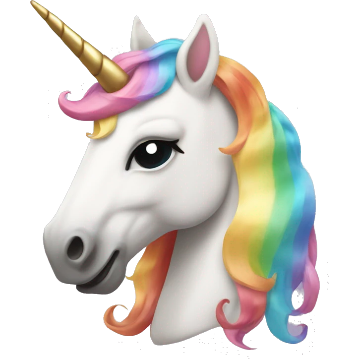 unicorn head with a pastel rainbow mane and a golden horn emoji