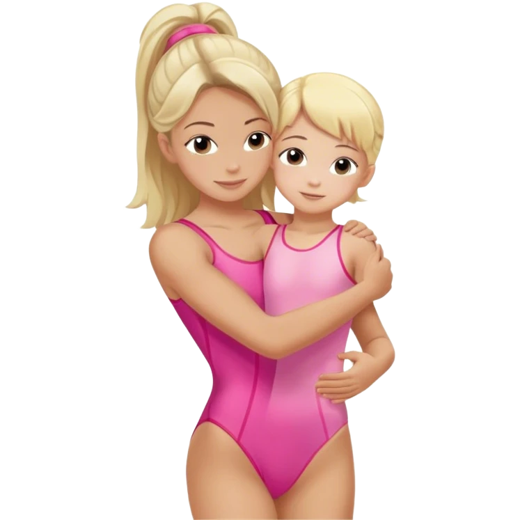brunette trainer hugs a blonde child in a pink leotard ою в рожевому трико  emoji