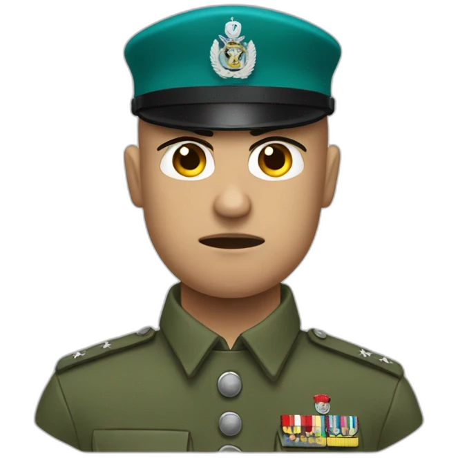 Bald white angry soldier with teal beret and idf uniform emoji