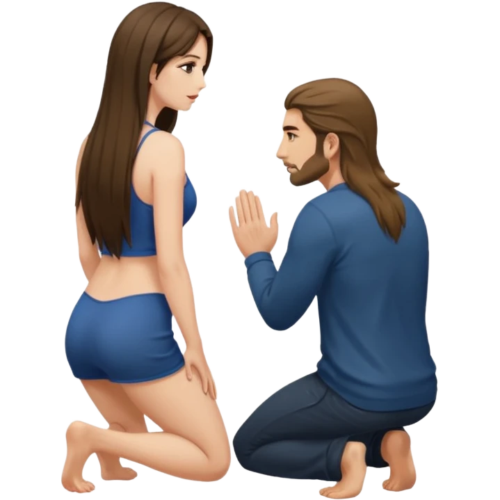 A woman facing towards a man only showing her back and she kneels down emoji