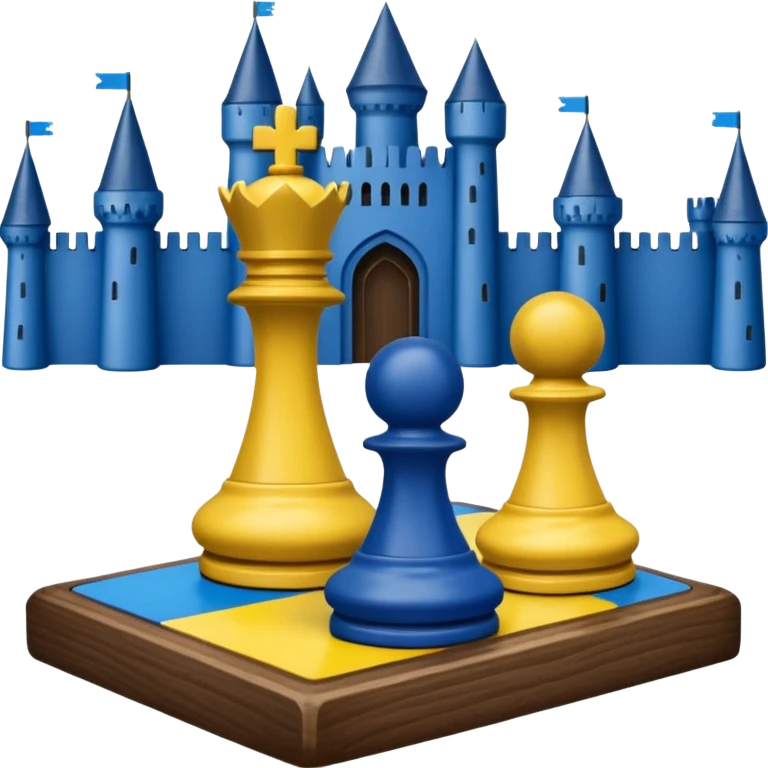 Game piece representing Ukraine between two larger game pieces representing Russia and the EU emoji