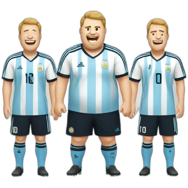 Laughing Tears white man. Obese. argentina soccer uniform. laughing tears emoji