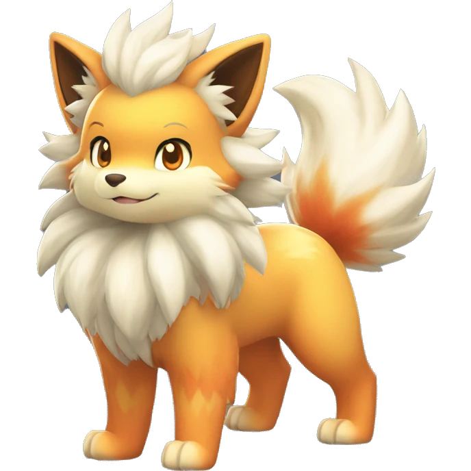 Colorful Shiny Kawaii Cute Arcanine—Vulpix-Ninetails-Flareon-Fakémon-Pokémon full body emoji