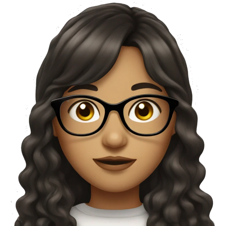 girl with dark brown wavy long hair and bangs himecut with glasses and be long lashes  emoji