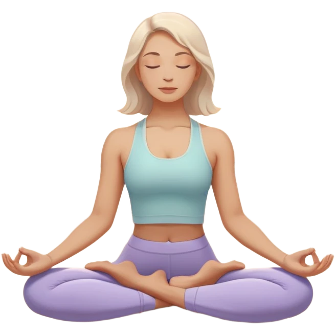 A peaceful person practicing yoga on a calm beach at sunrise, in a serene meditative pose. Soft pastel colors surround the scene, with gentle waves in the background and smooth, flowing lines representing balance and tranquility. The atmosphere feels centered and mindful. emoji
