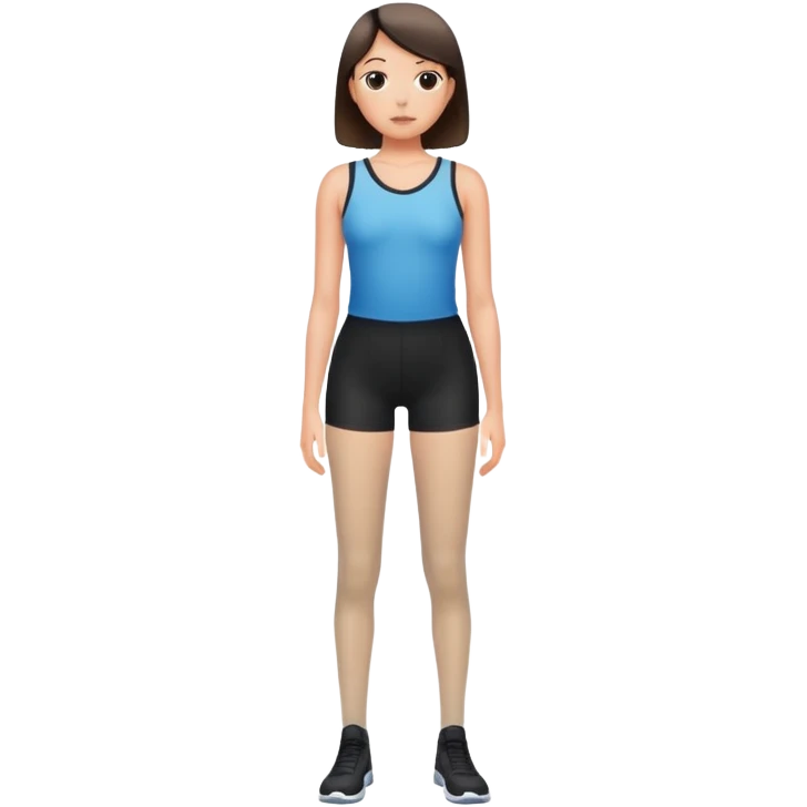 person standing with legs apart, wearing three-point shorts and black pantyhose emoji