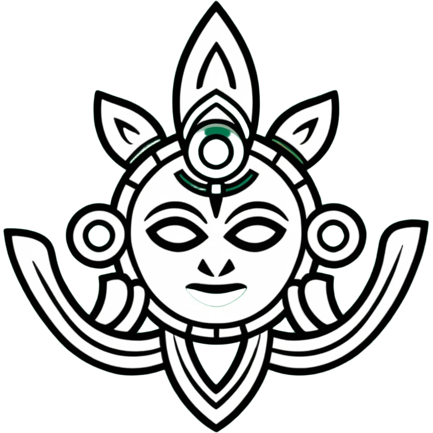 Minimalist ancient Maya symbol with clean lines, predominantly white with deep green and black accents, inspired by sacred geometry emoji