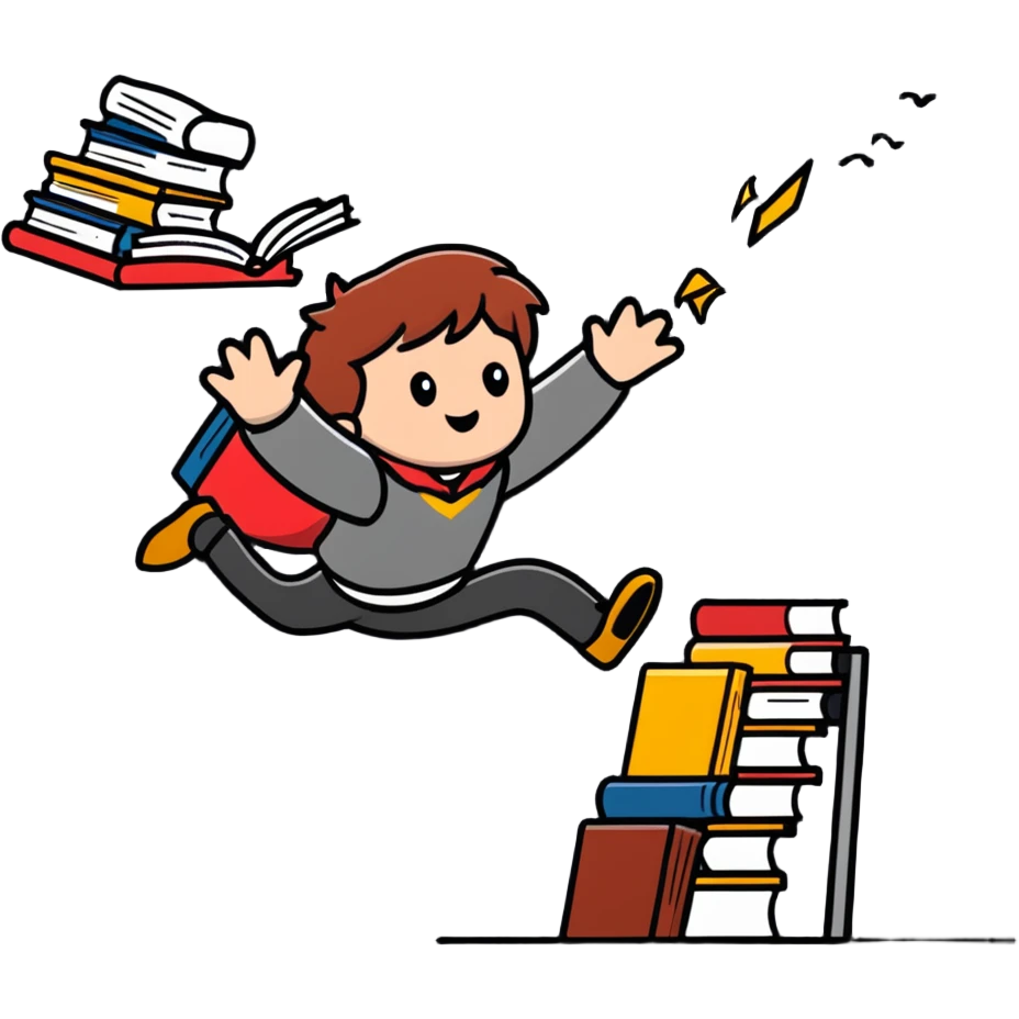 Hogwarts student falling down stairs with books flying emoji