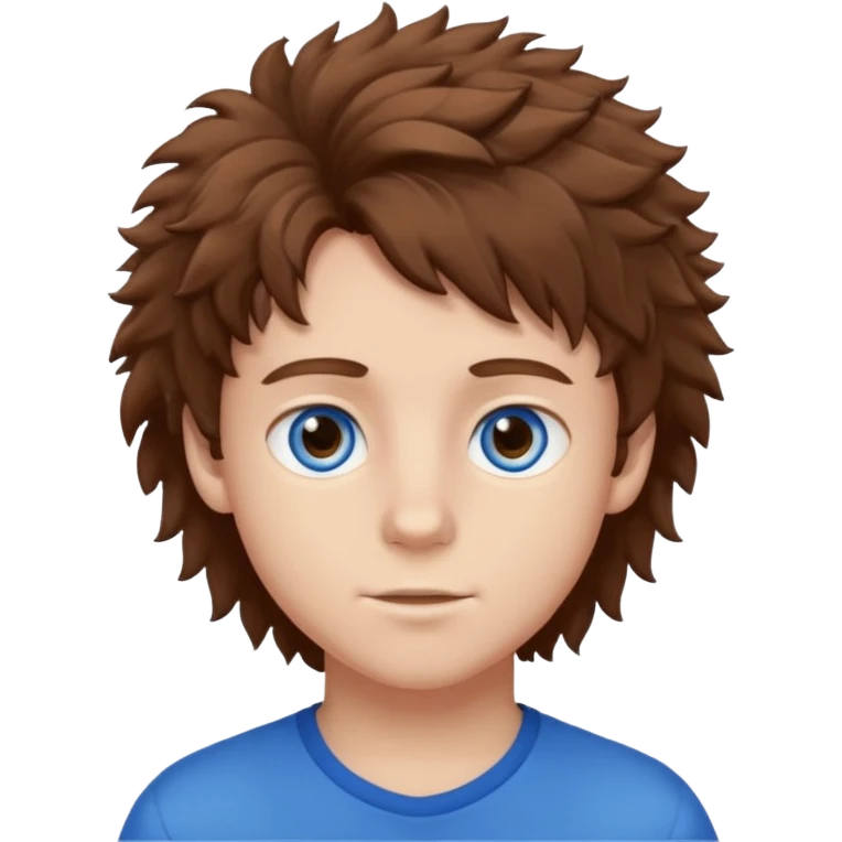 teen boy with brown fluffy hair with blue eyes emoji