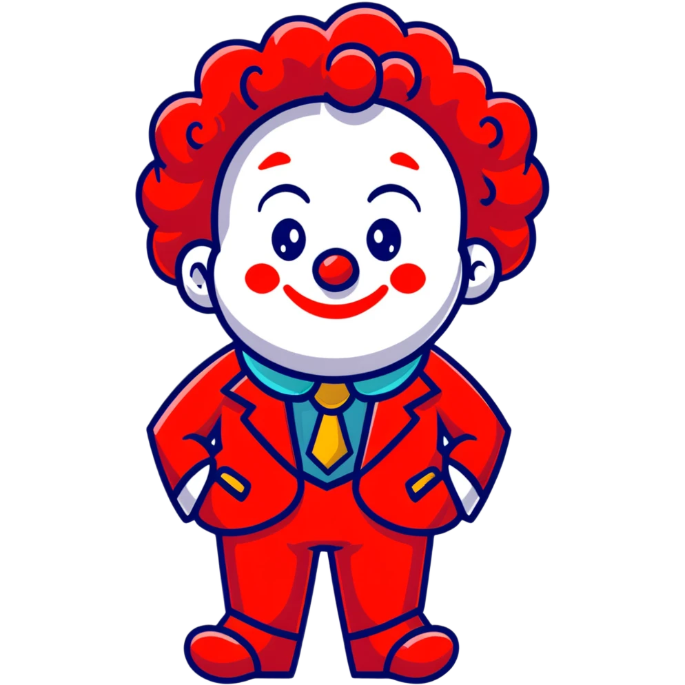 clown with bright red curly hair and white-red striped suit emoji