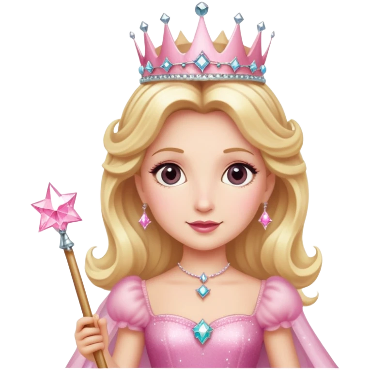 Glinda the Good Witch with blonde hair, sparkly crown, pink puffy dress, and magic wand emoji