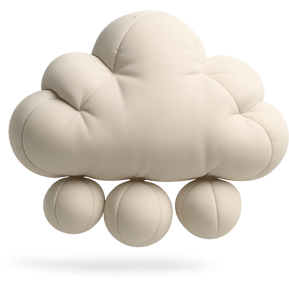 cloud with large round hailstones, cushion style, soft plush look emoji