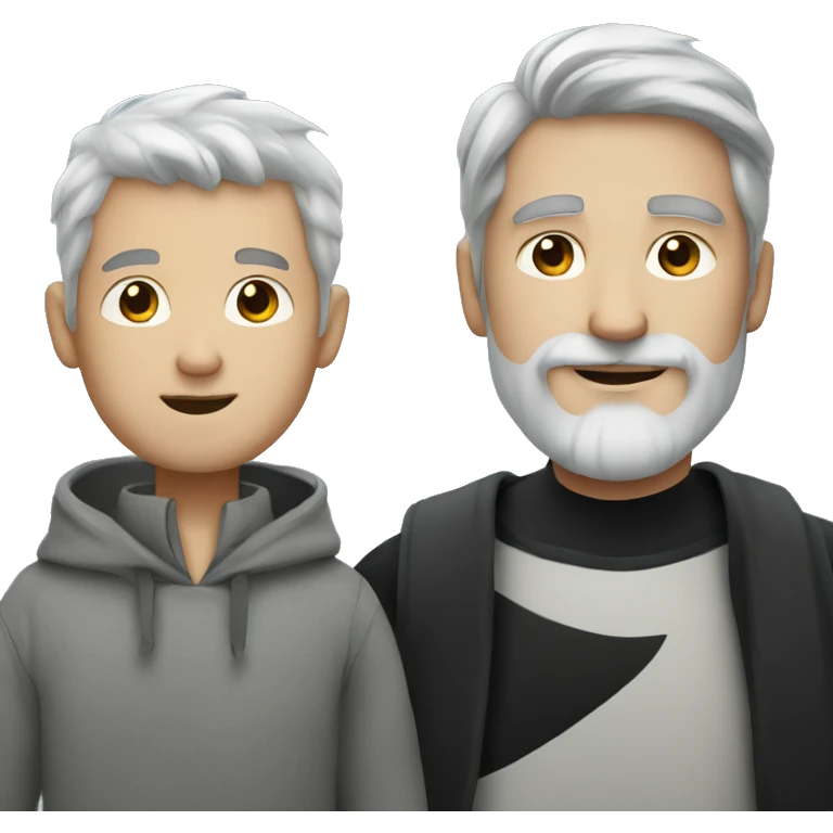 a white man, with beard and grey hair, with its son dressed as a panda  emoji