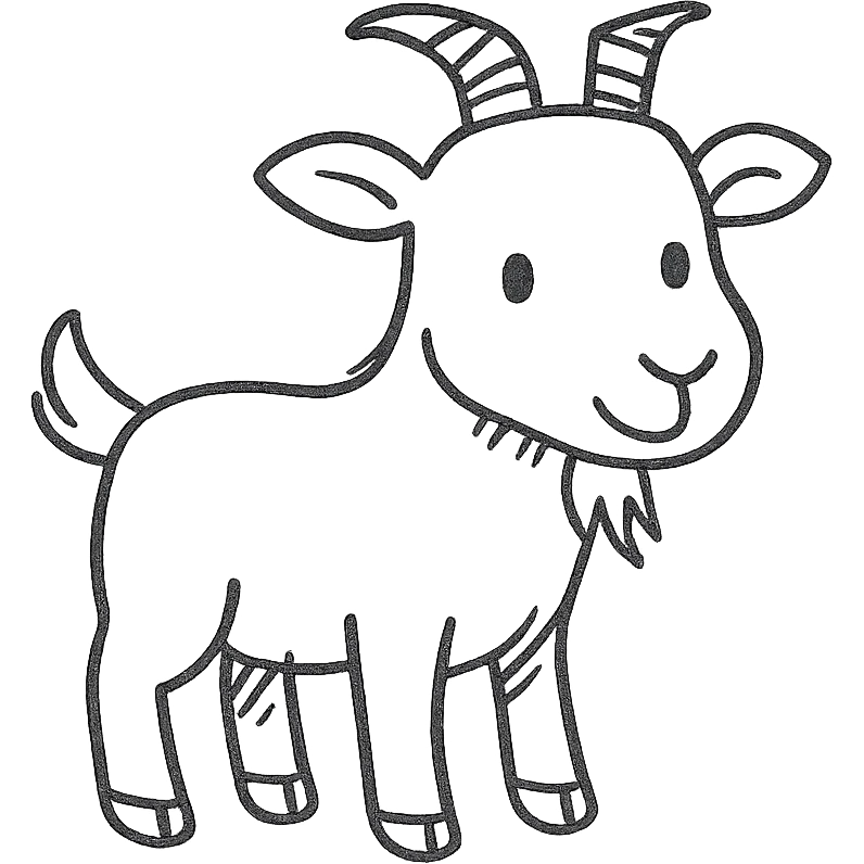 little cute goat, black and white, simple, charming, hand drawn style emoji