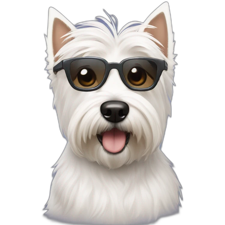 Perro westie con un hombre con pelo de punta y gafas emoji