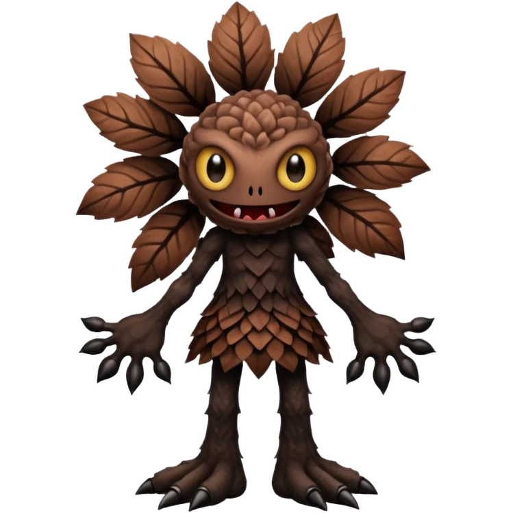 A flower like a monster with arms and legs, the body is a little bit black and the another bit brown like a demogorgon emoji