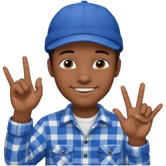 Emoji of a young man with dark hair, wearing a blue cap and a white flannel shirt, the young man is making a "like" gesture with his right hand emoji