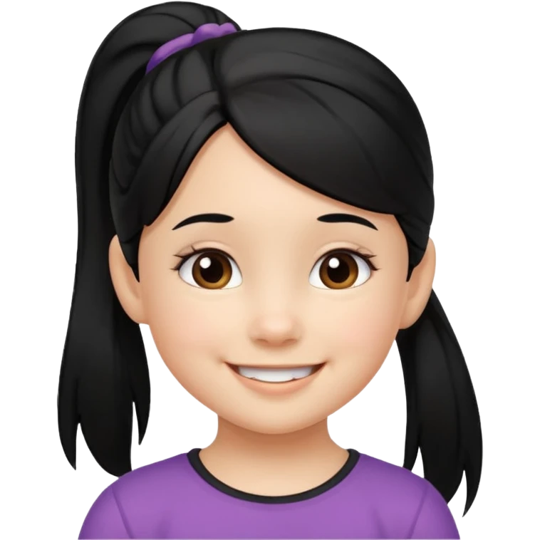 una chica pequeña con una cola de caballo el pello color negro  3 años emoji