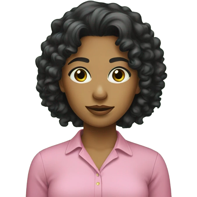 Female young lady with long black curly hair in pink and green shirt emoji