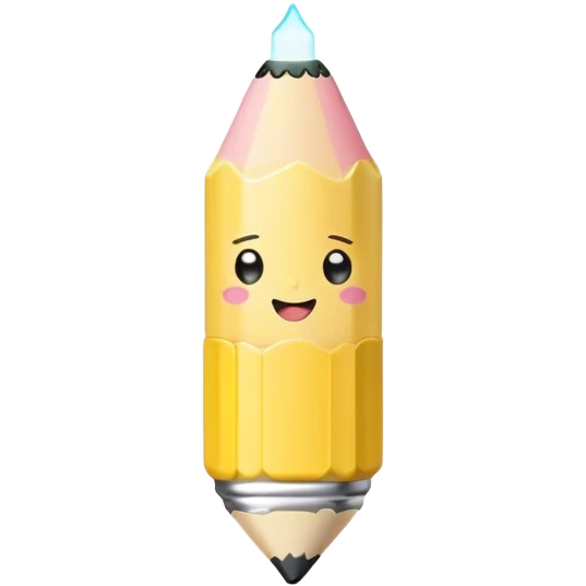 Cute Kawaii Fat Pencil, round and chunky, soft pastel yellow with a cute eraser cap, tiny winking face, glowing highlights, cheerful and ready for doodles! emoji