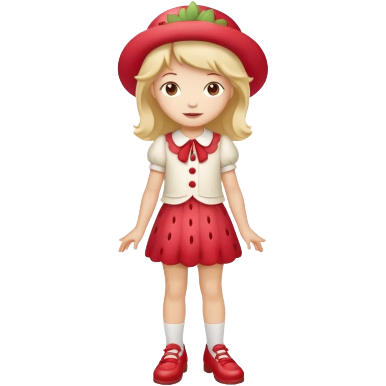pretty and cute realistic strawberry shortcake full body with red shoes standing emoji