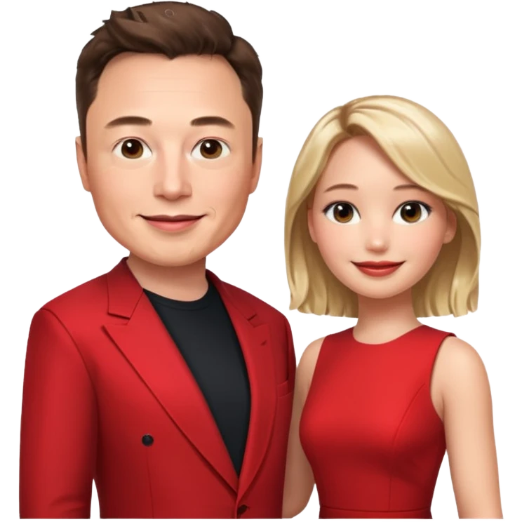 elon musk and Jennifer Lawrence in red dress emoji