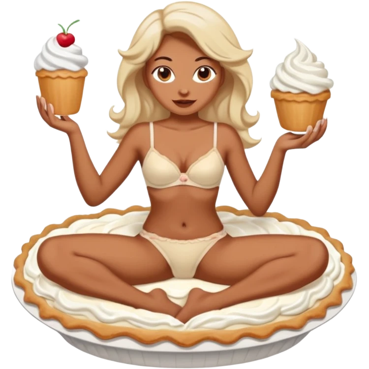 Female in panties sitting in a cream pie emoji