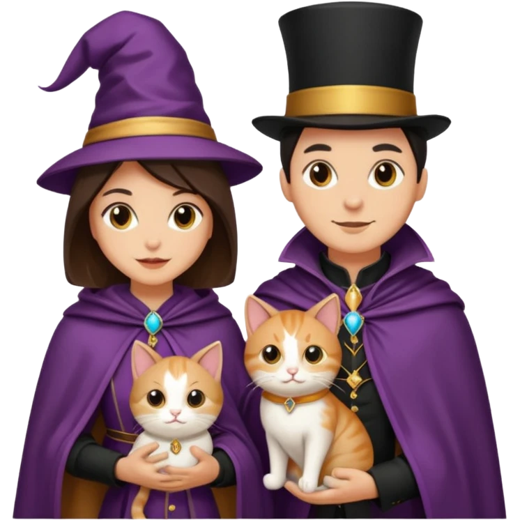 magician couple and their pet cat emoji