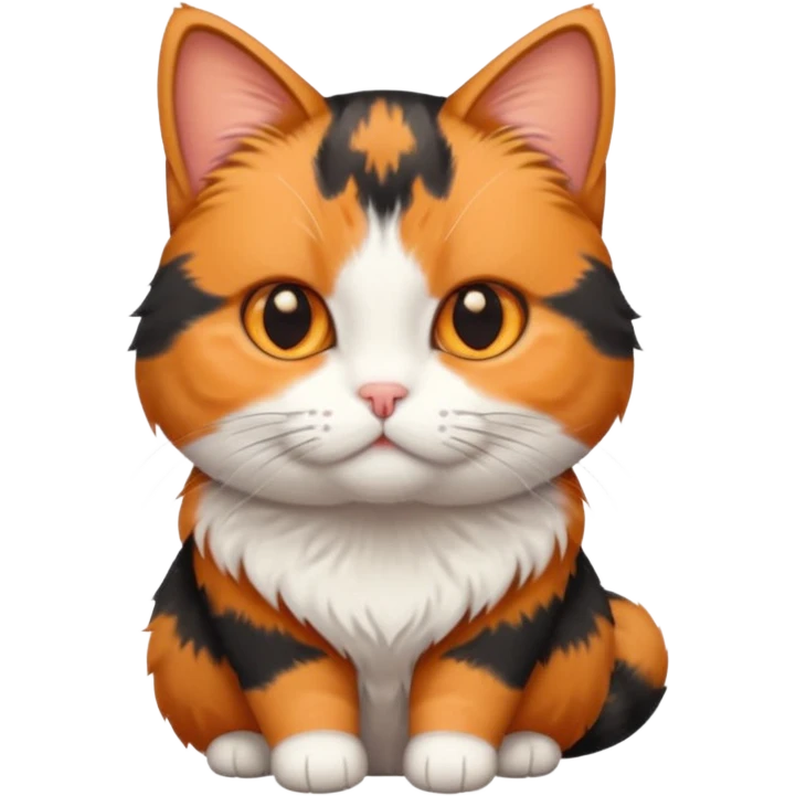 calico cat with small head, hazel eyes, and short but chubby body emoji