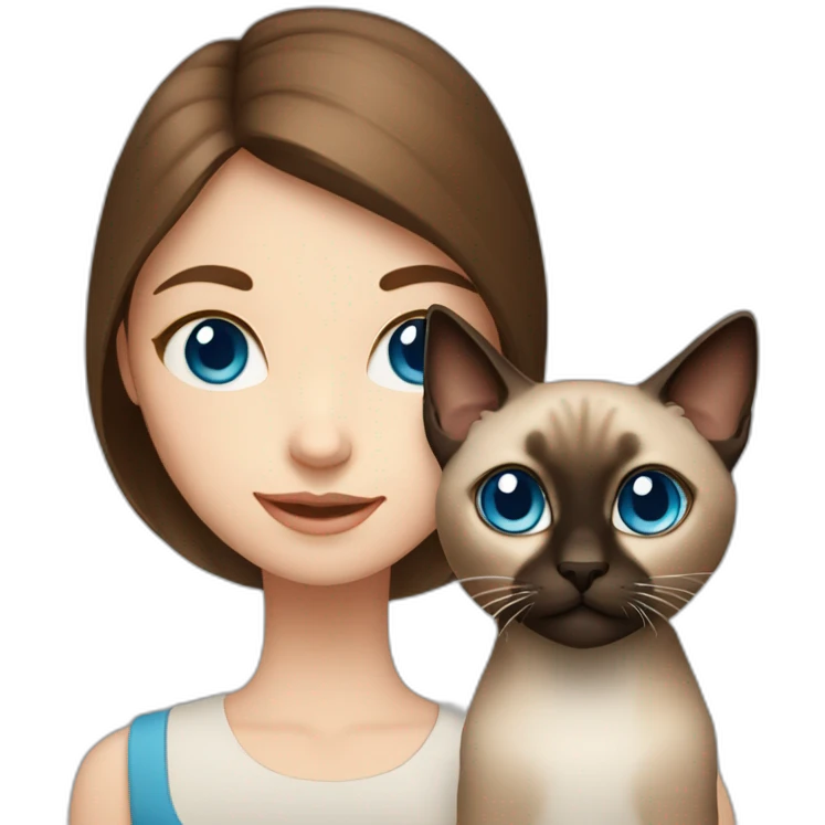 Blue-eyed girl with brown hair with siamese cat emoji