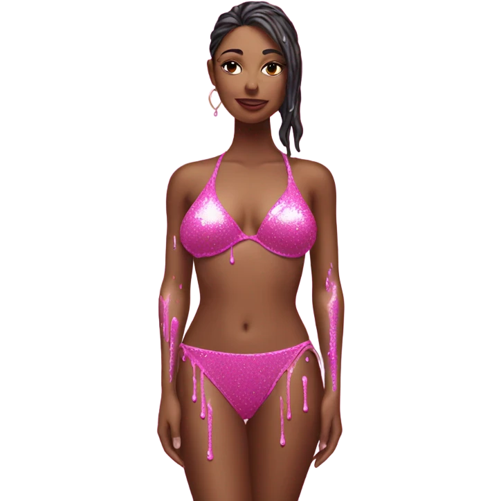 Woman wearing pink bikini glittery with dripping paint   emoji