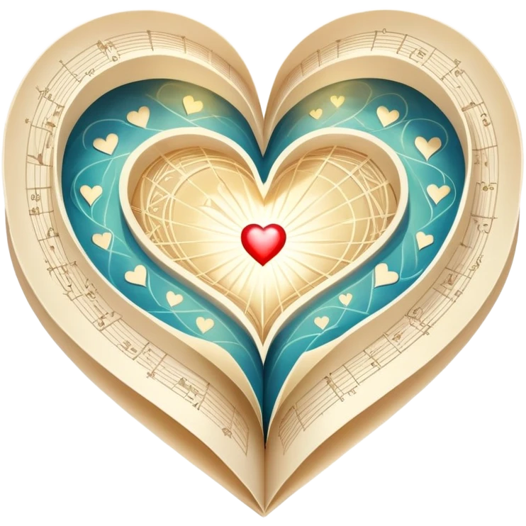 Magical glowing folded map with luminous heart pathways and ethereal light rays, symbolizing magical exploration of love patterns emoji