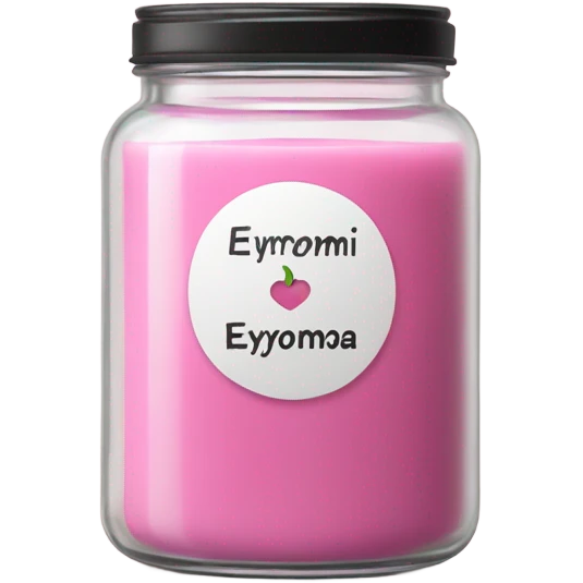 A pink candle in a jar with a white sticker and the inscription eryomina candle emoji