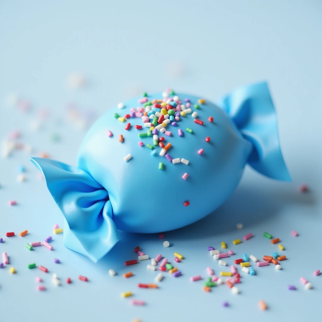 realistic blue candy with rainbow sprinkles, photorealistic style emoji