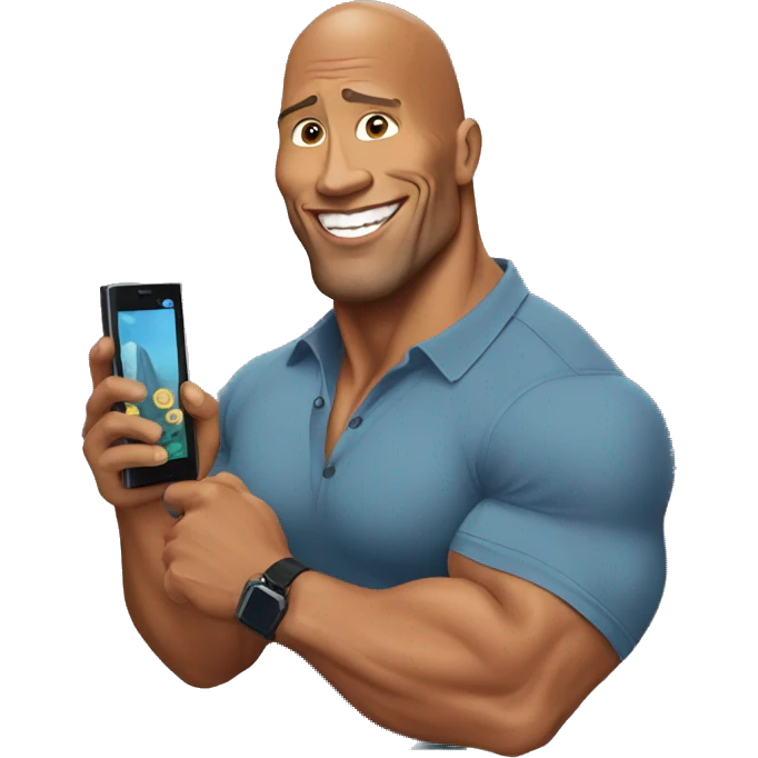 dwayne johnson with a mobile phone emoji