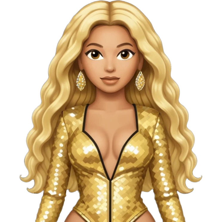 Beyonce with long blonde hair, gold sequin tour outfit  emoji